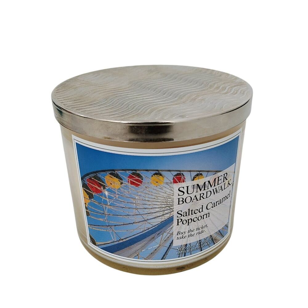 Bath & Body Works Summer Boardwalk Salted Carmel Popcorn Candle 3 Wick Jar NEW - Picture 1 of 4
